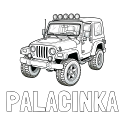 Online izdelana pobarvanka - Pobarvanka imena PALAČINKA in pobarvanka džipa