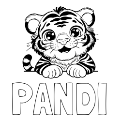 Online izdelana pobarvanka - Pobarvanka imena PANDI in pobarvanka tigrček