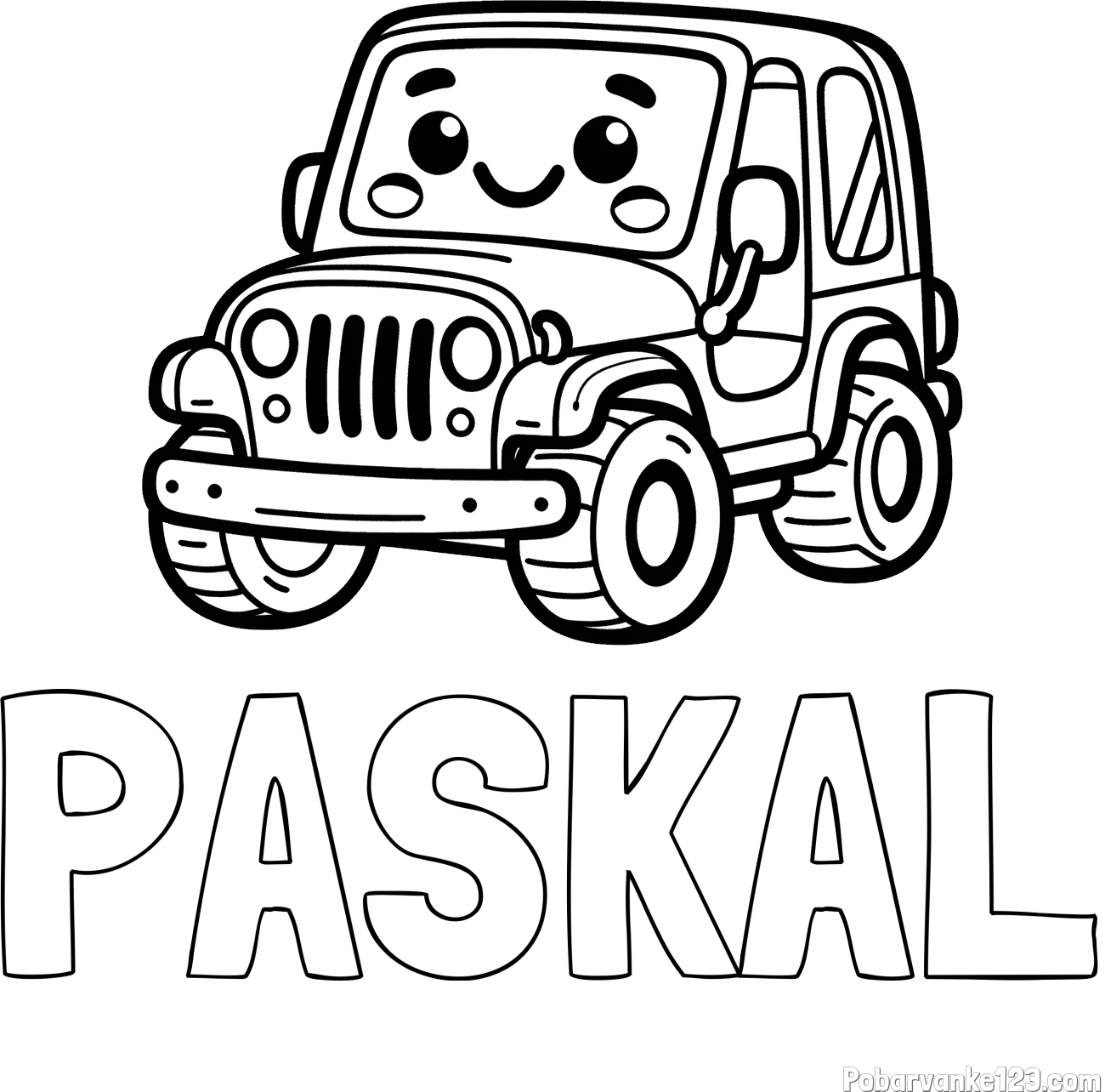 Pobarvanka imena PASKAL in otroška pobarvanka ljubkega džipa