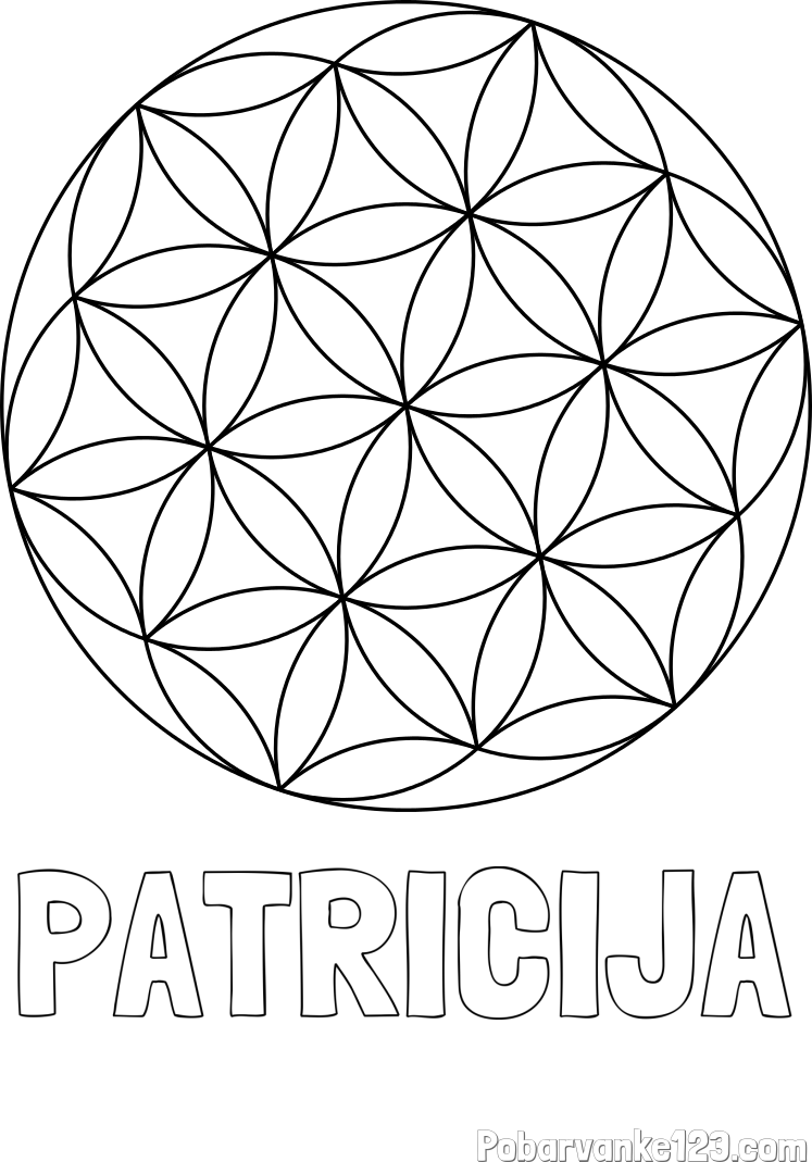 Pobarvanka imena PATRICIJA in mandale 2