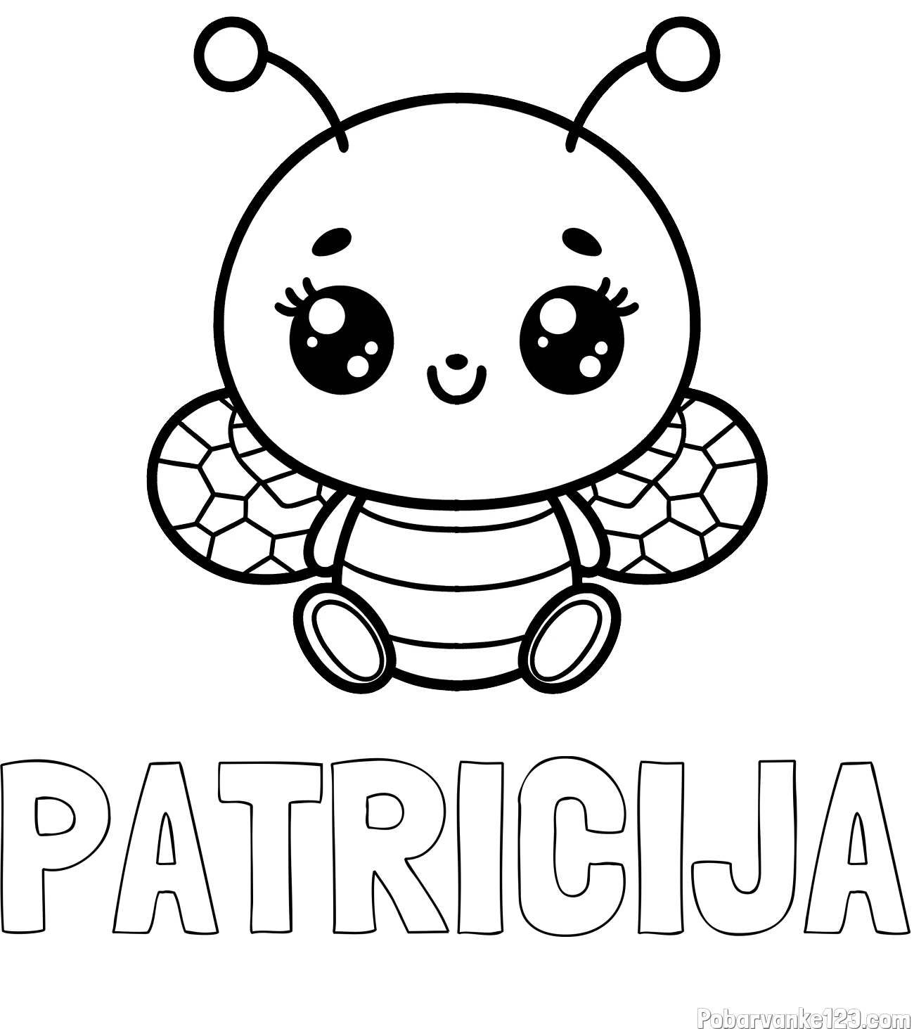 Pobarvanka imena PATRICIJA in otroška pobarvanka ljubke čebele