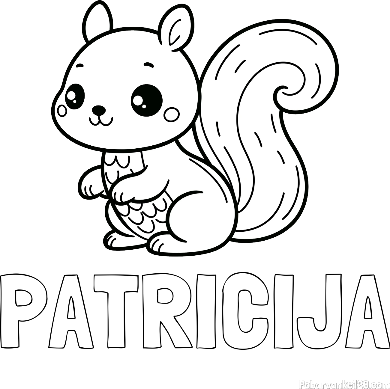 Pobarvanka imena PATRICIJA in pobarvanka ljubke veverice