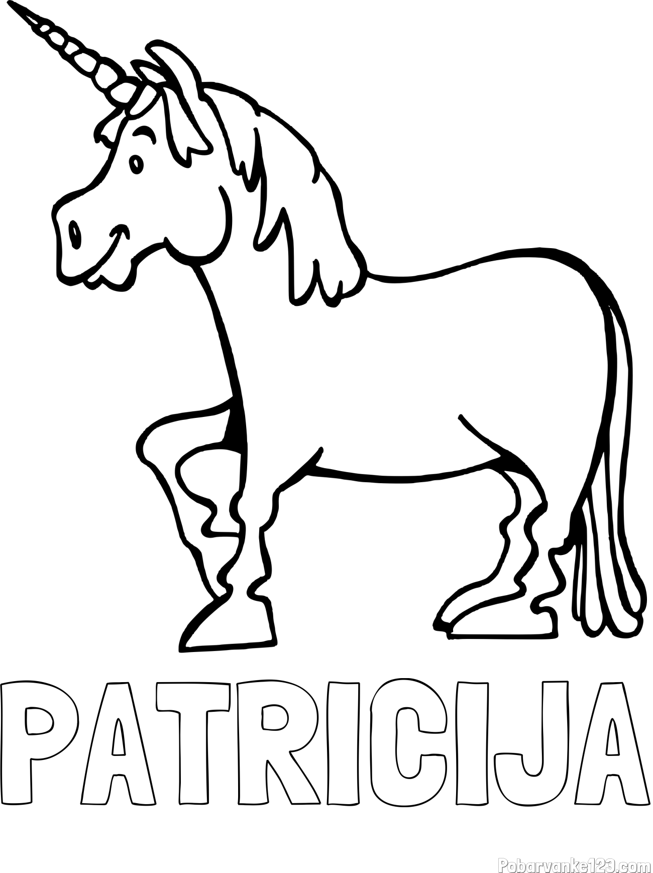 Pobarvanka imena PATRICIJA in pobarvanka veselega samoroga