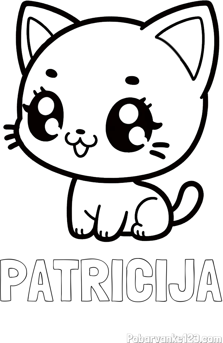 Pobarvanka imena PATRICIJA in pobarvnaka ljubke muce v anime slogu