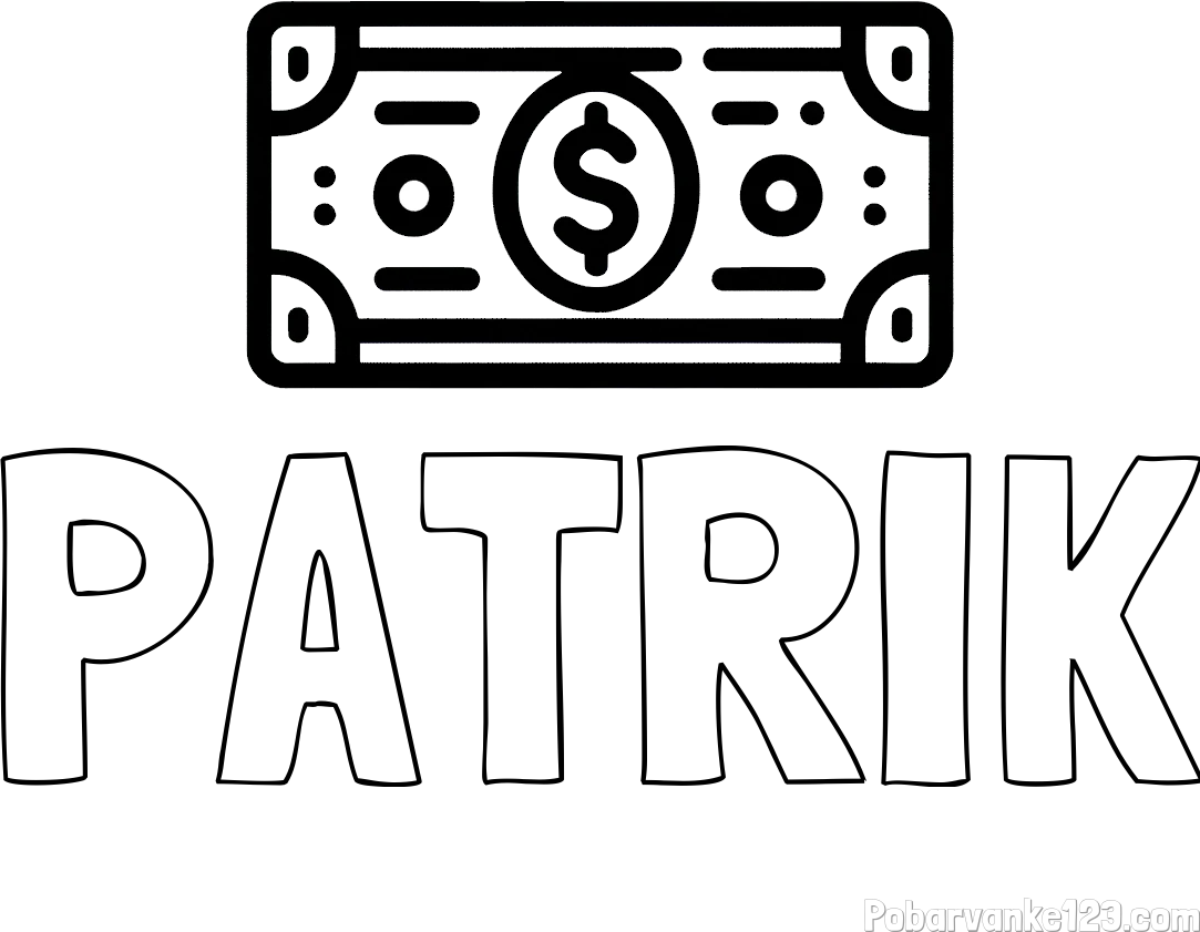 Pobarvanka imena PATRIK in otroška pobarvanka bankovca