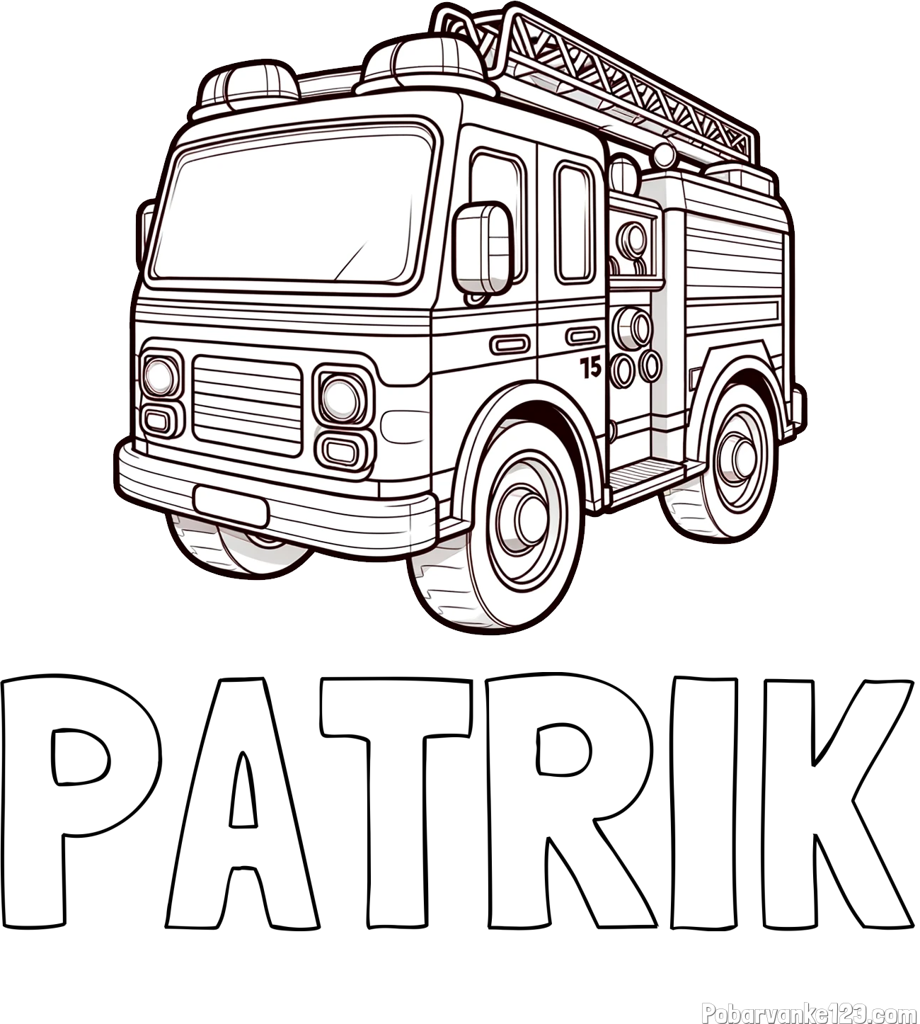 Pobarvanka imena PATRIK in otroška pobarvanka gasilskega avta