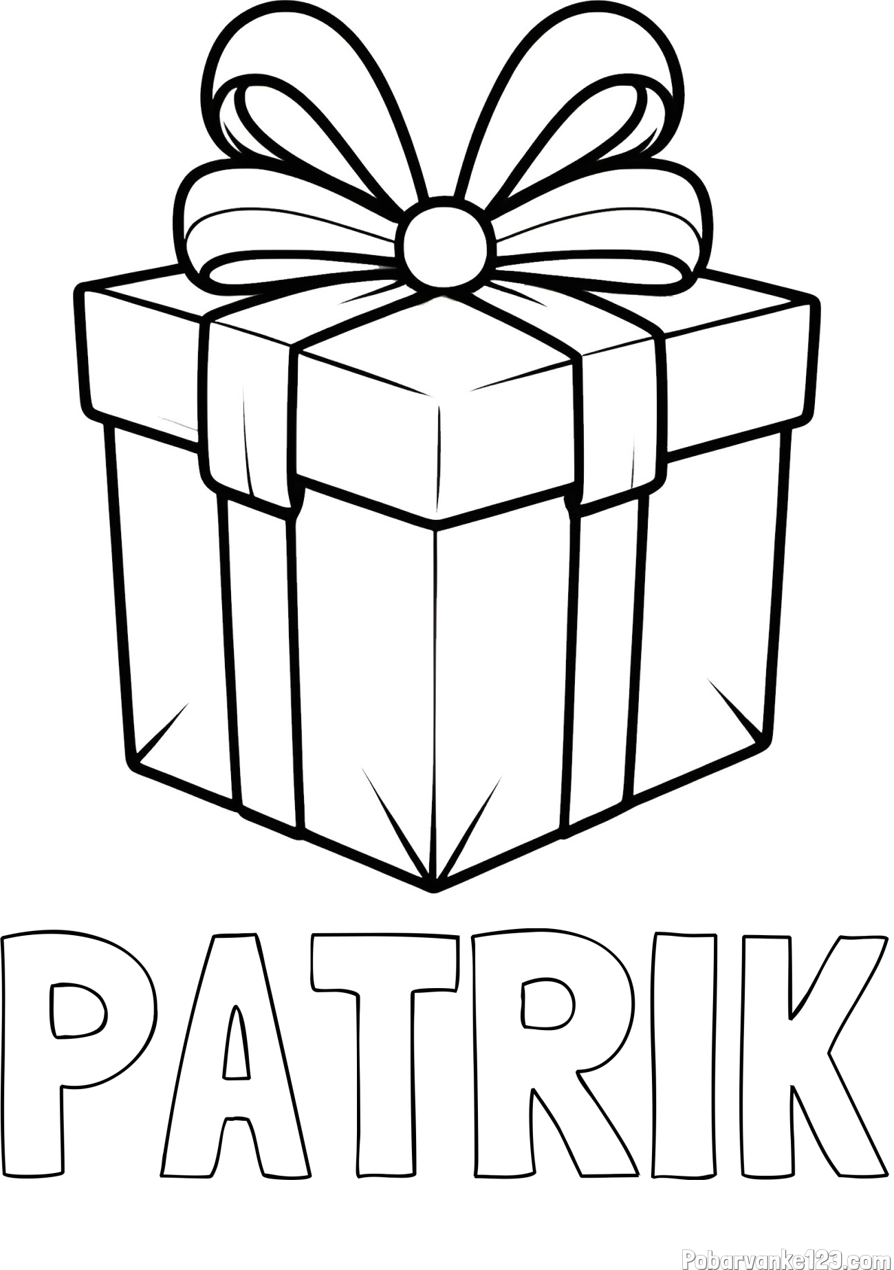 Pobarvanka imena PATRIK in pobarvanka darilne škatle s pentljo