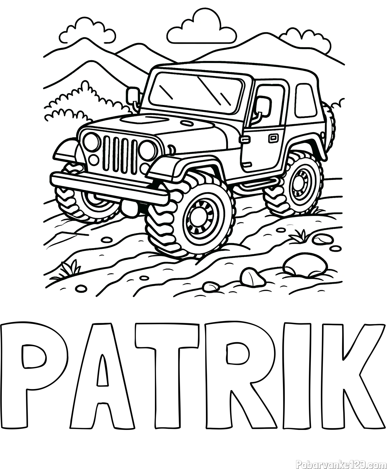 Pobarvanka imena PATRIK in pobarvanka džipa na terenu