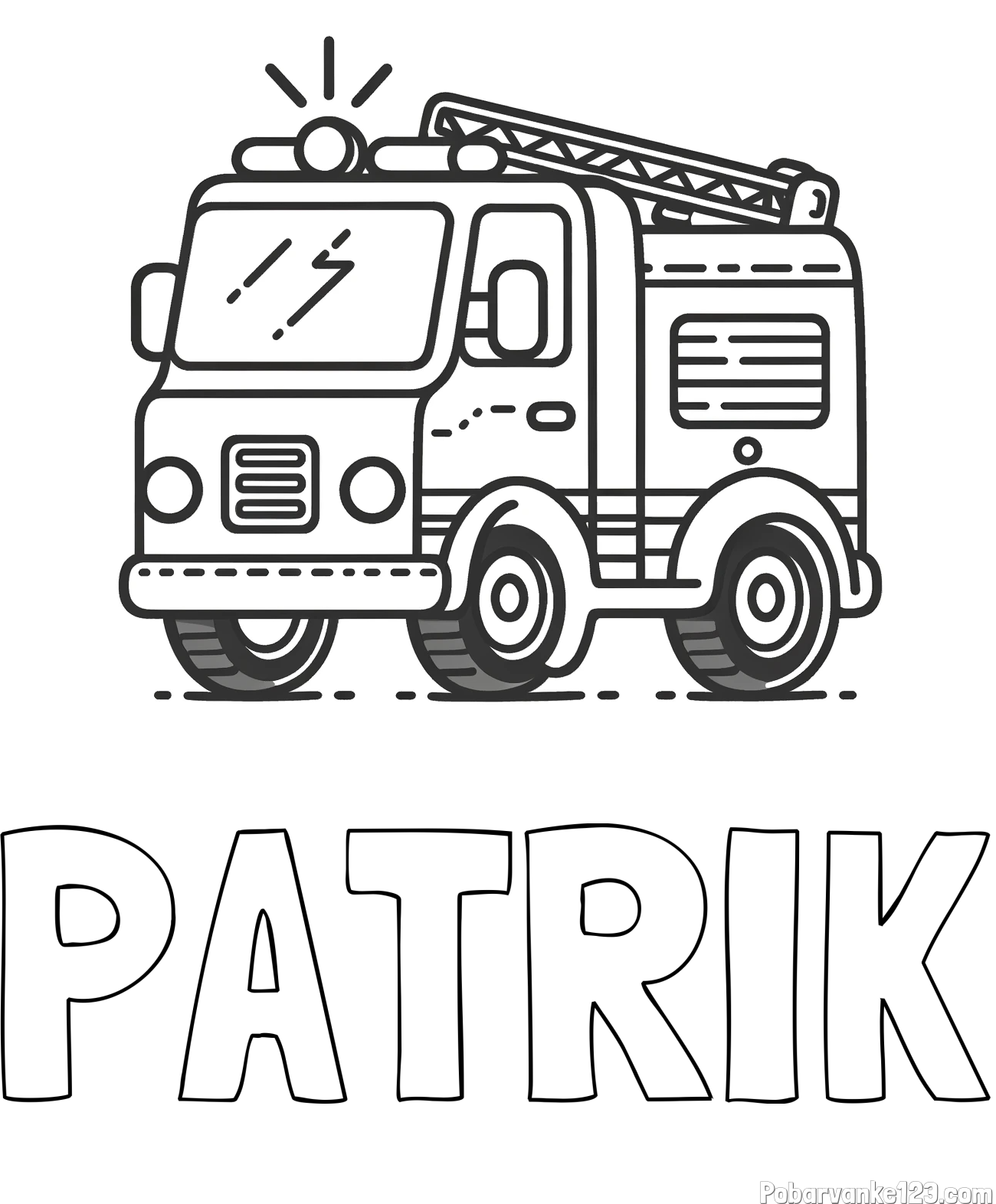 Pobarvanka imena PATRIK in pobarvanka gasilskega avta z vklopljeno sireno