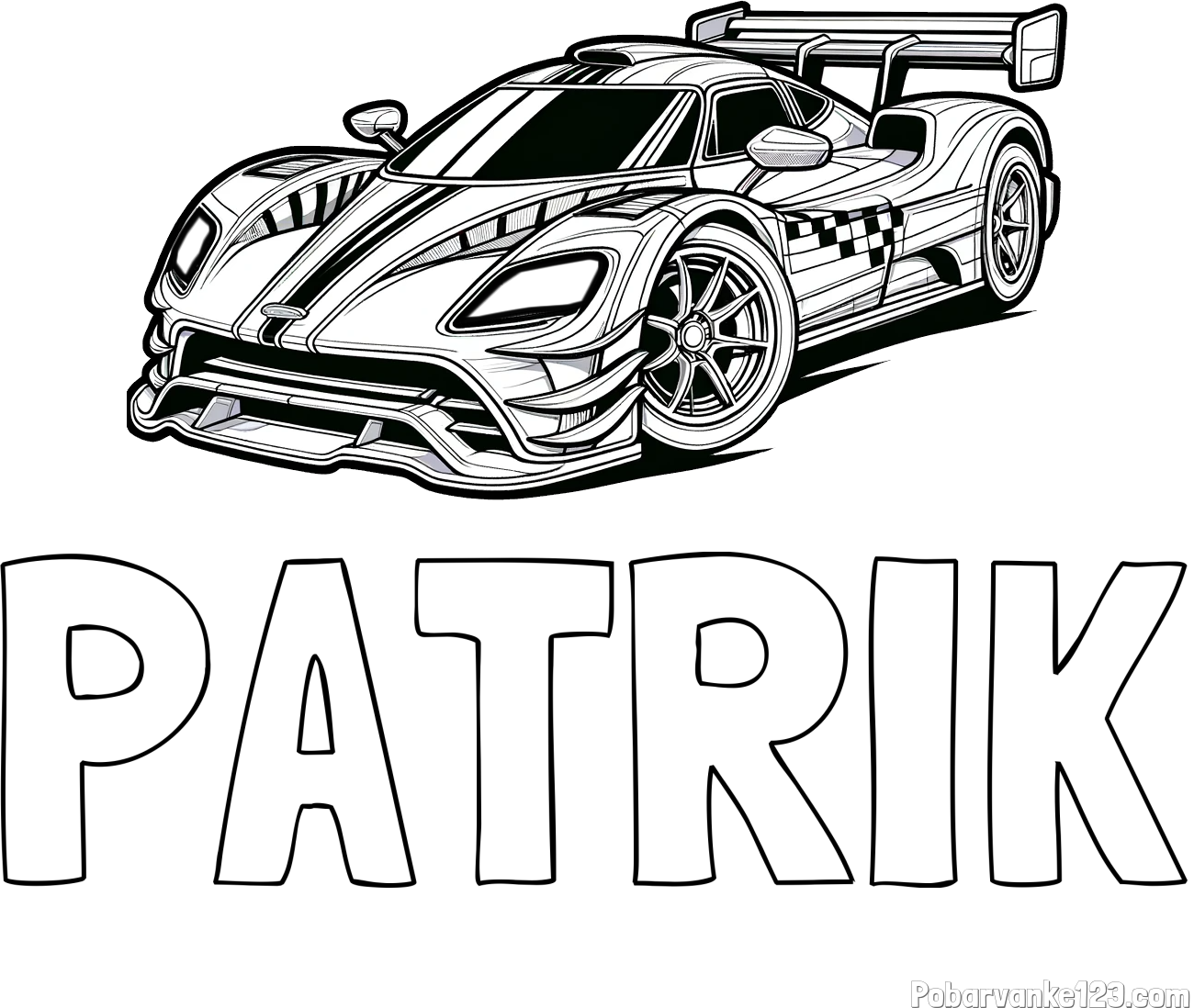 Pobarvanka imena PATRIK in pobarvanka modernega športnega avtomobila