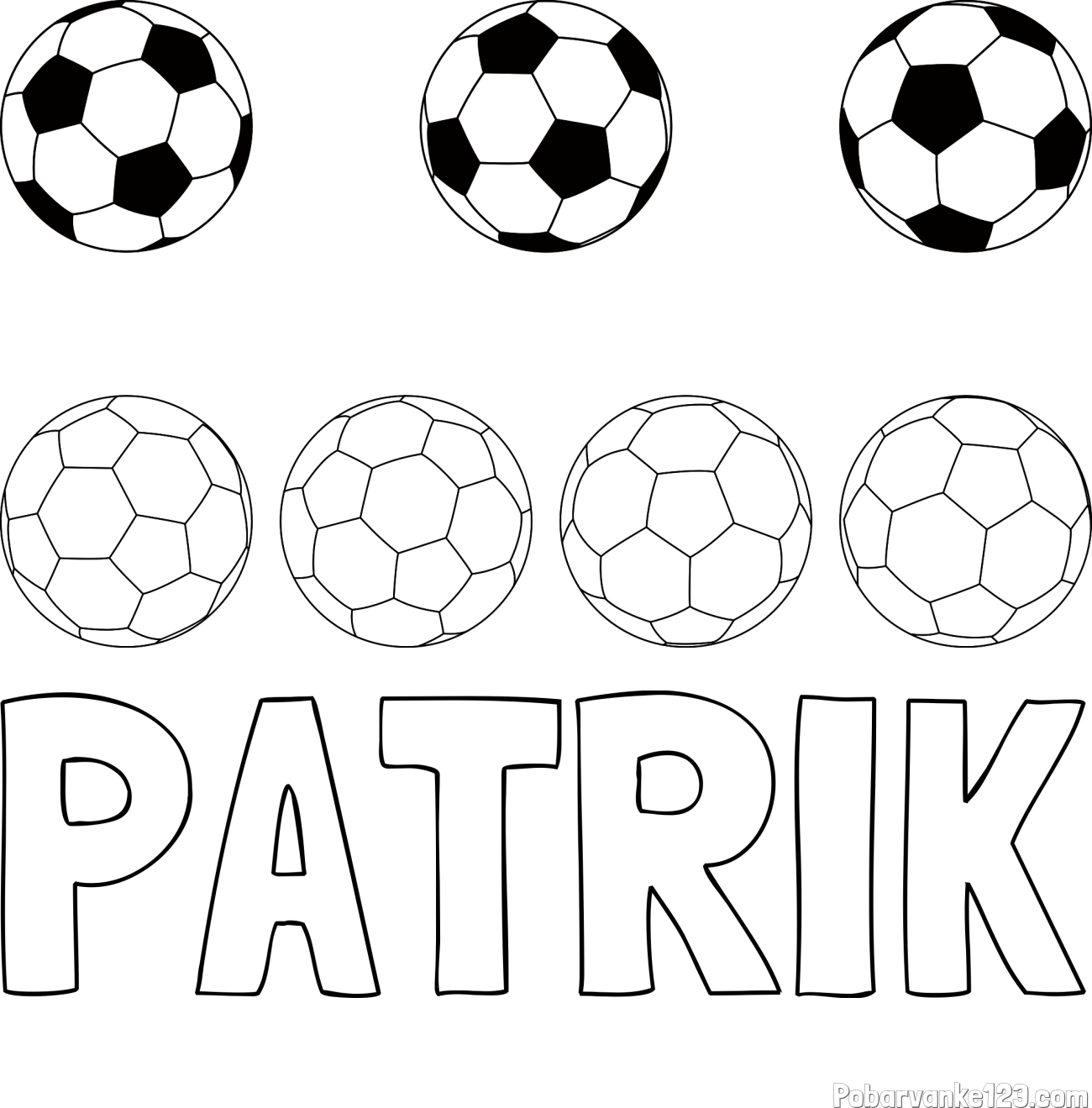 Pobarvanka imena PATRIK in pobarvanka nogometnih žog