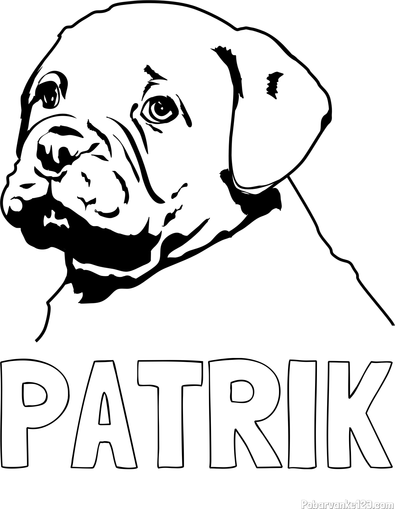 Pobarvanka imena PATRIK in pobarvanka prikupnega bulldog mladička