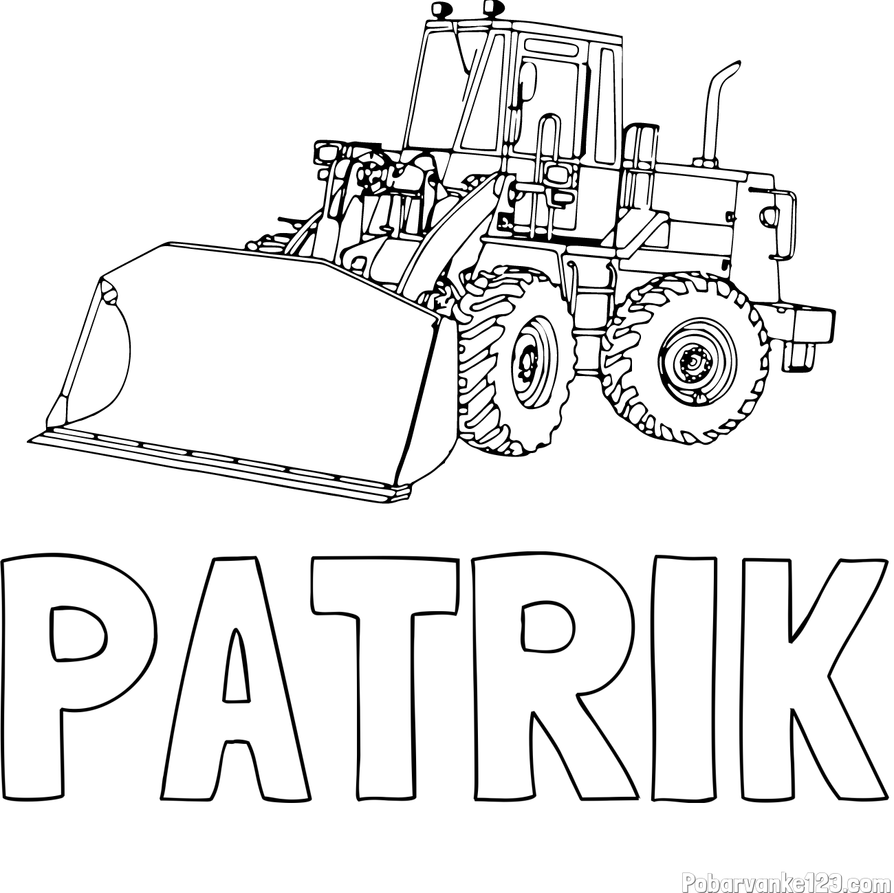 Pobarvanka imena PATRIK in pobarvanka velikega bagra