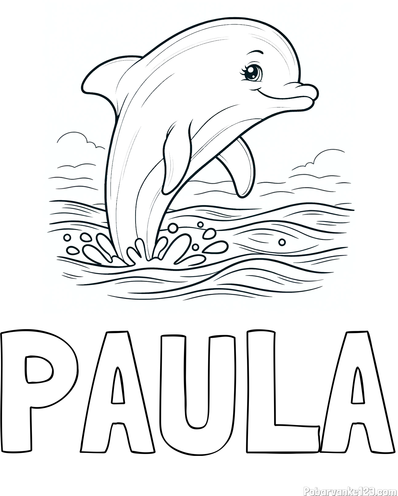 Pobarvanka imena PAULA in pobarvanka nasmejanega delfina v  skoku