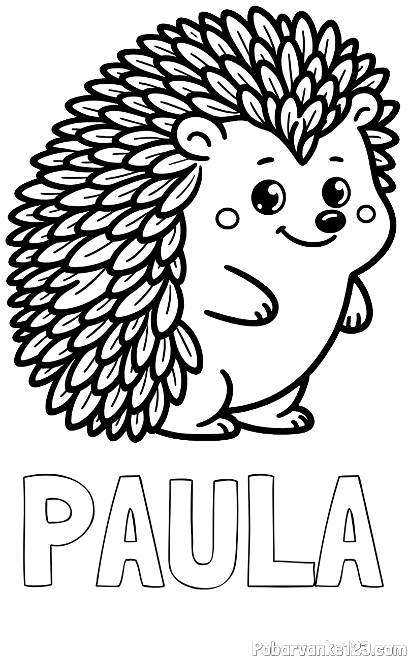 Pobarvanka imena PAULA in pobarvanka prisrčnega ježka