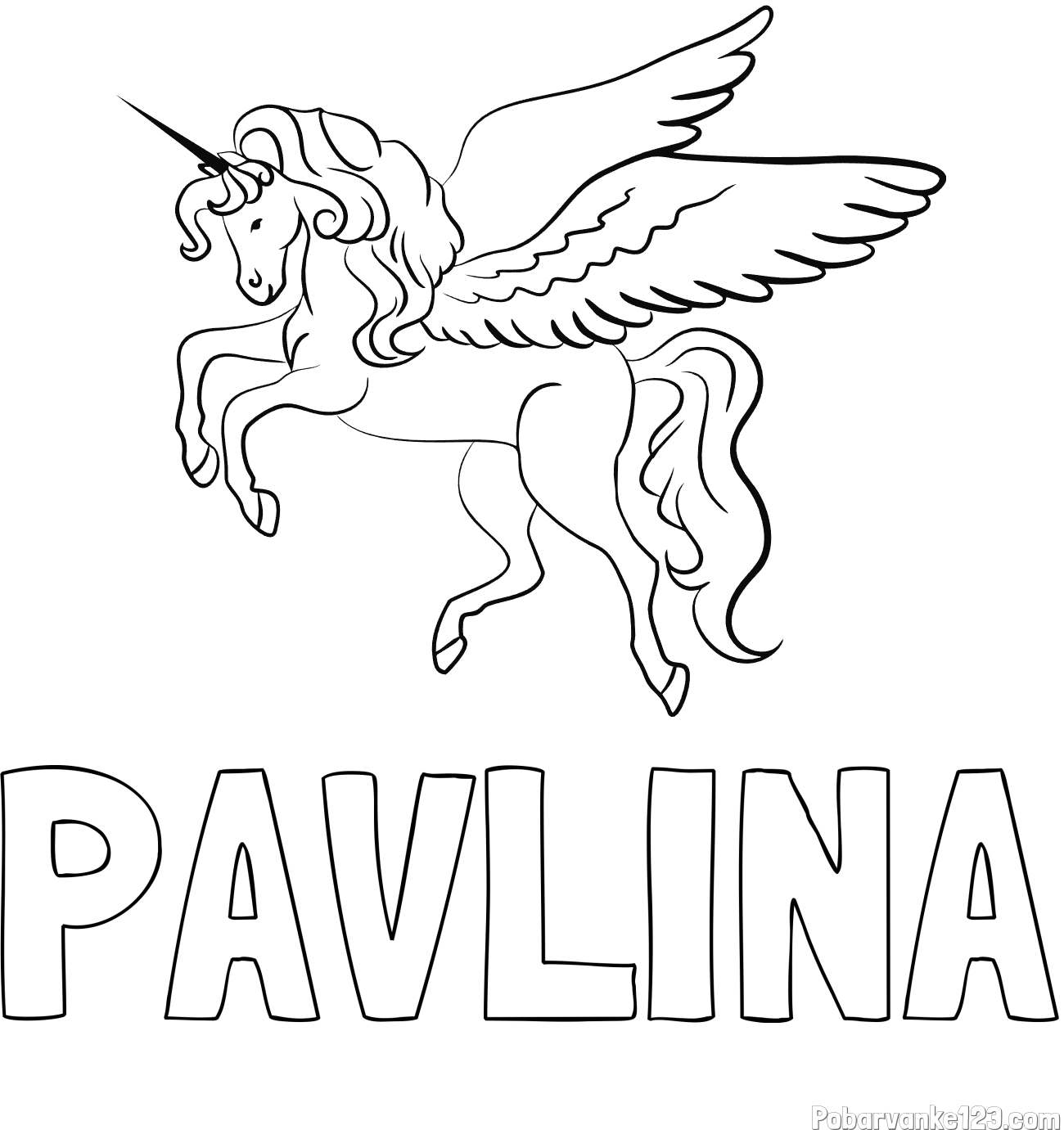 Pobarvanka imena PAVLINA in lepa pobarvanka samoroga