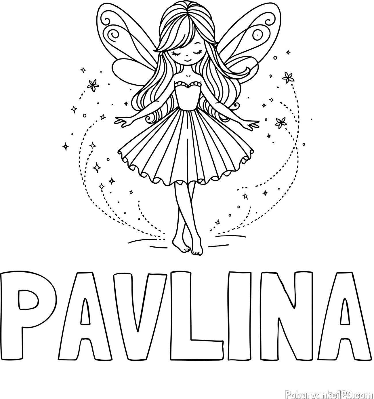 Pobarvanka imena PAVLINA in pobarvanka ljubke čarobne vile