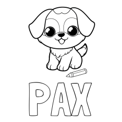 Online izdelana pobarvanka - Pobarvanka imena PAX in pobarvanka prikupnega kužka
