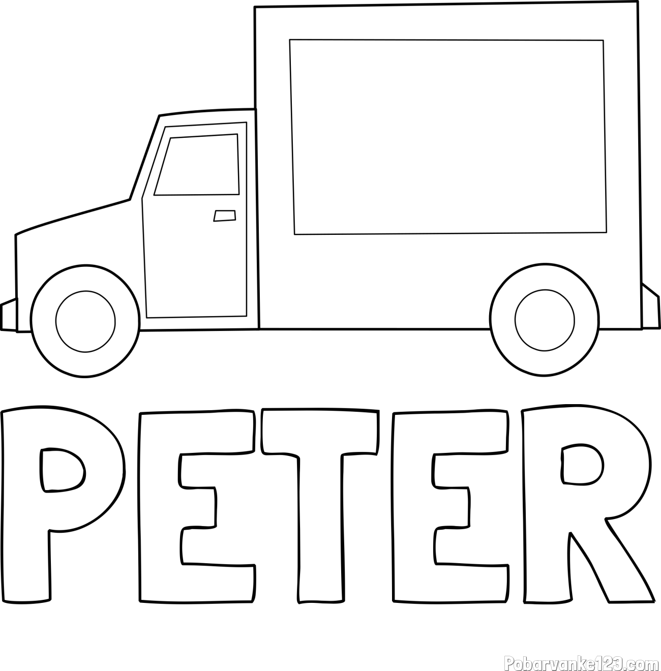 Pobarvanka imena PETER in otroška pobarvanka kamiona