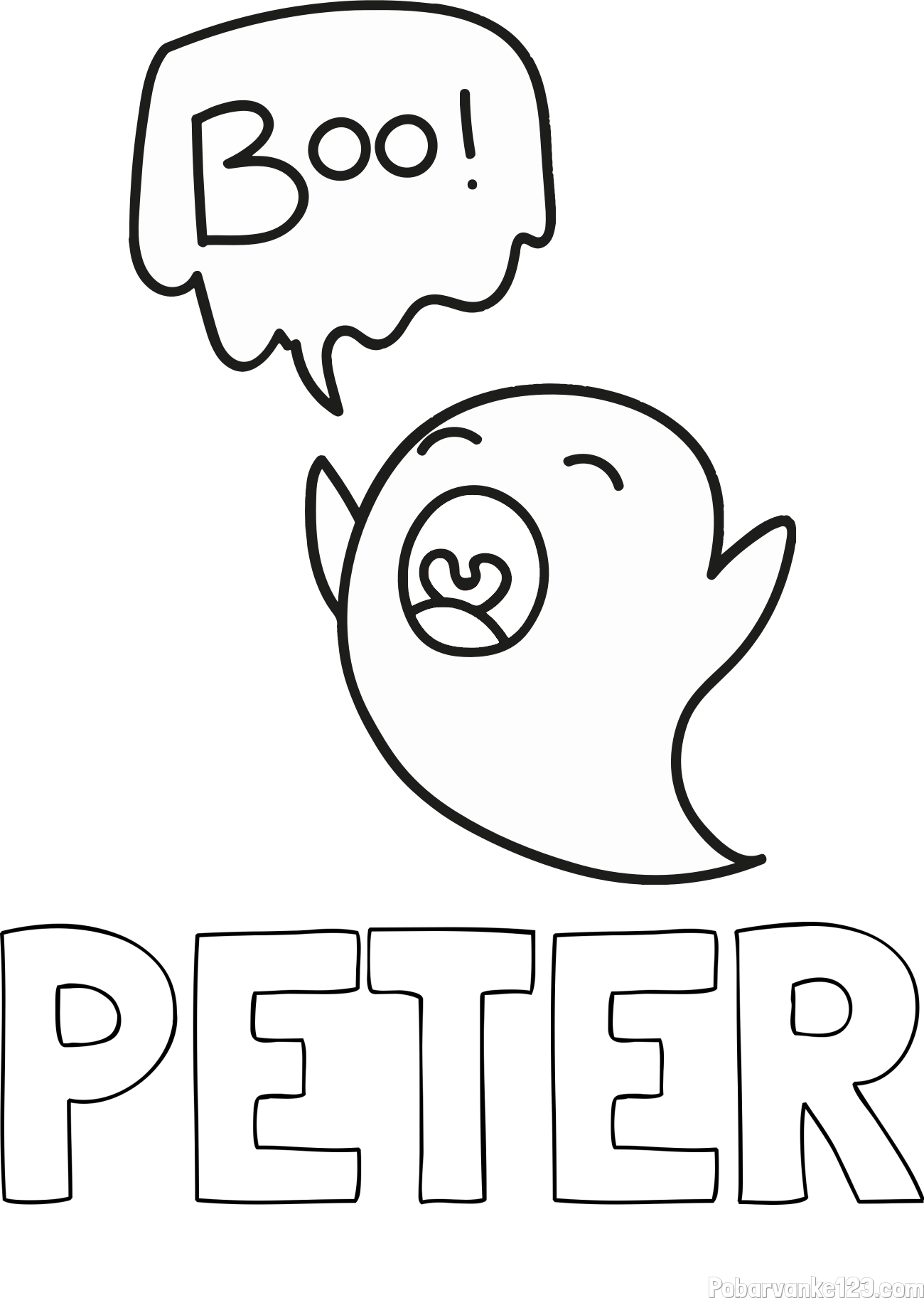 Pobarvanka imena PETER in pobarvanka duhca z napisom Boo!