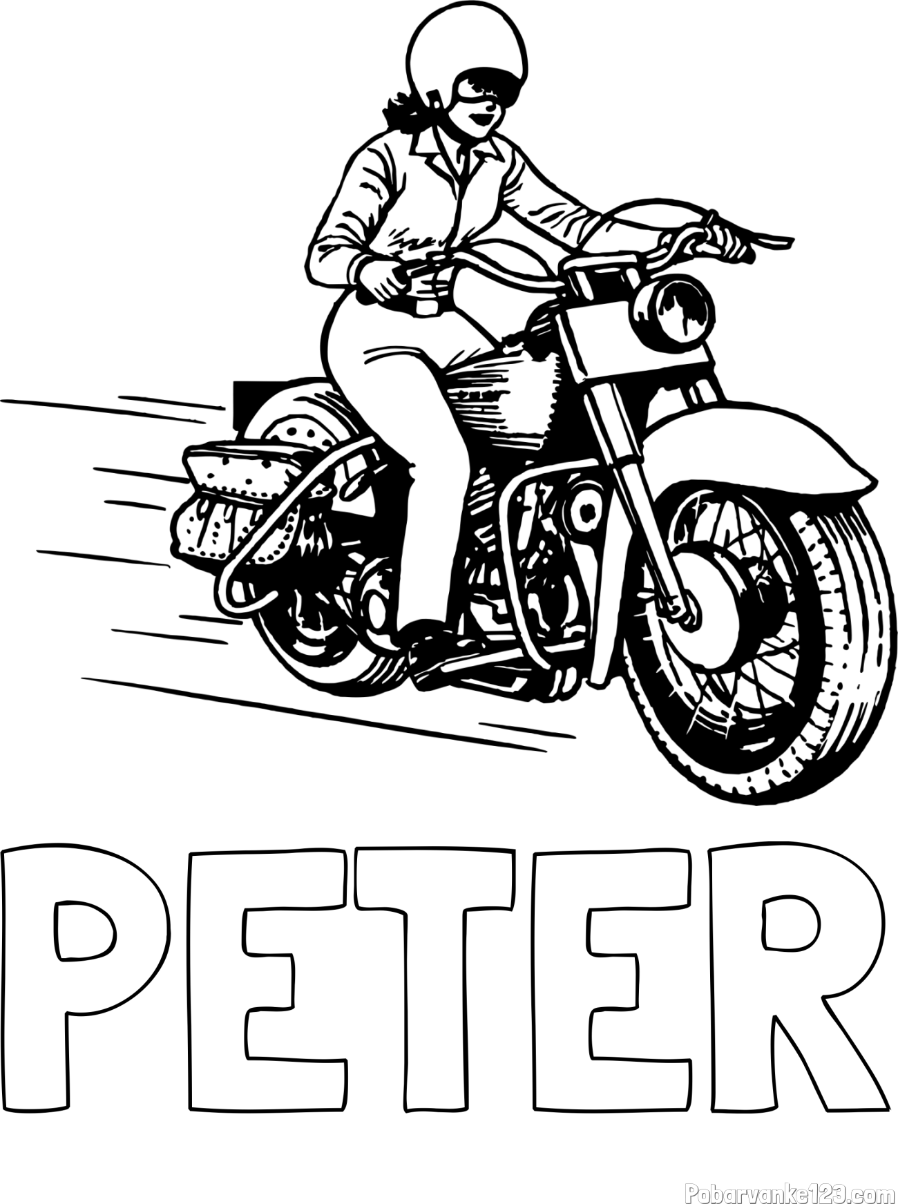 Pobarvanka imena PETER in pobarvanka motorja ter motoristke