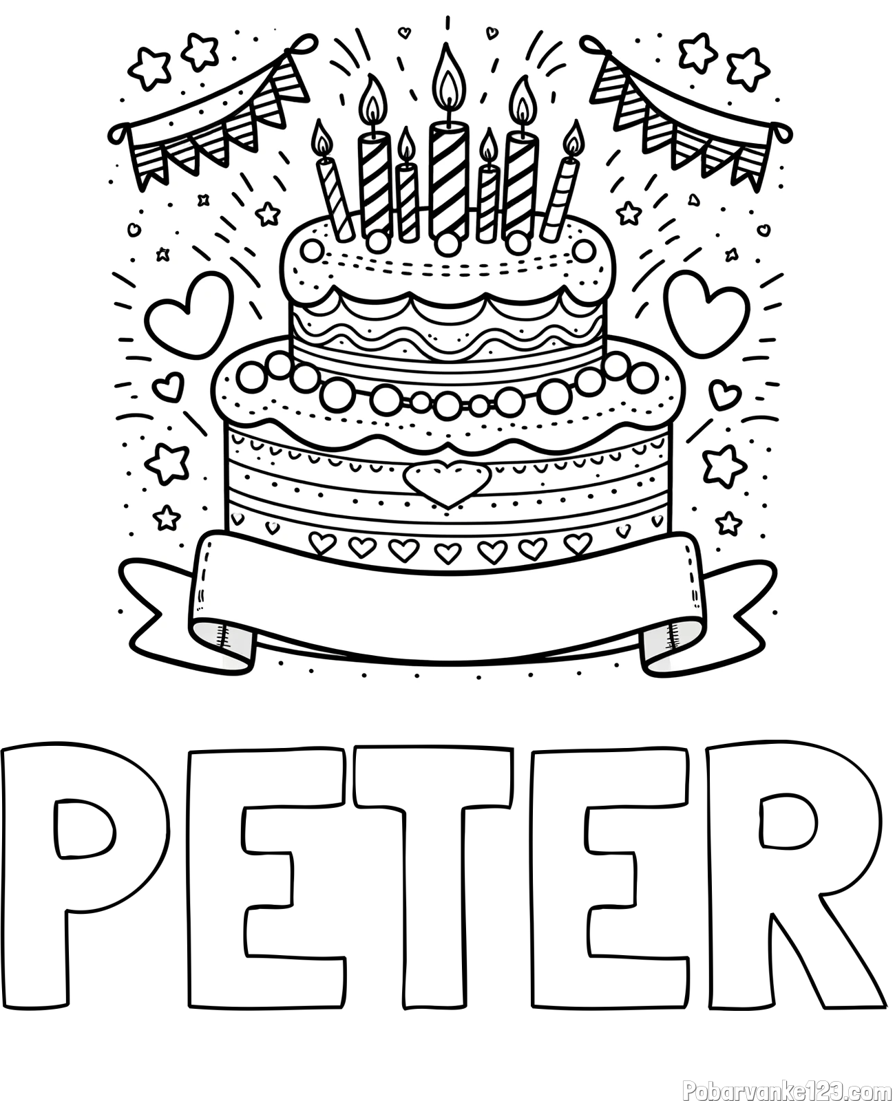 Pobarvanka imena PETER in pobarvanka velike torte za rojstni dan