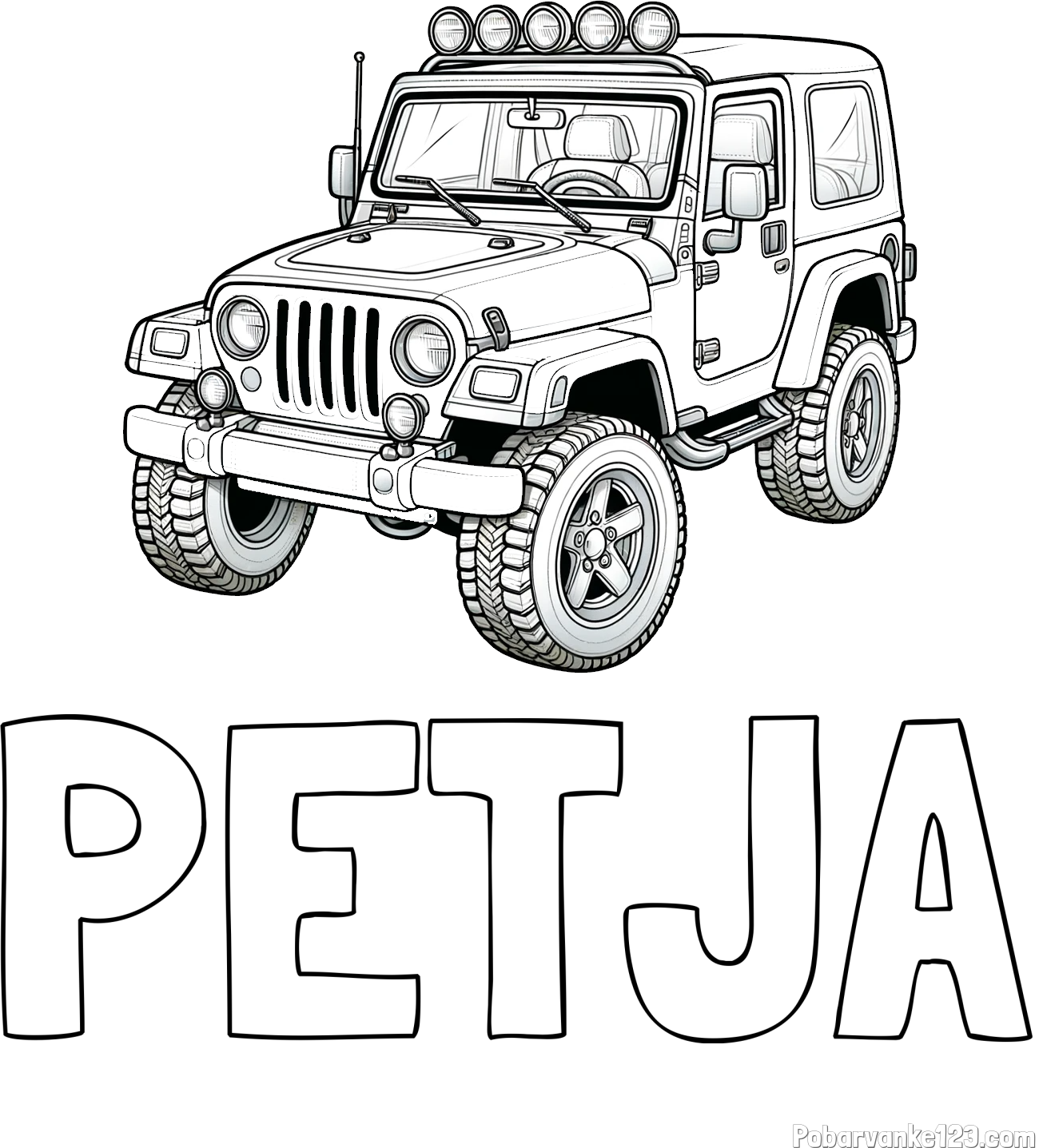 Pobarvanka imena PETJA in pobarvanka džipa