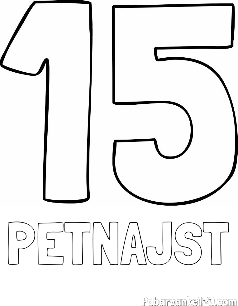 Pobarvanka imena PETNAJST in pobarvanka številke petnajst (15)