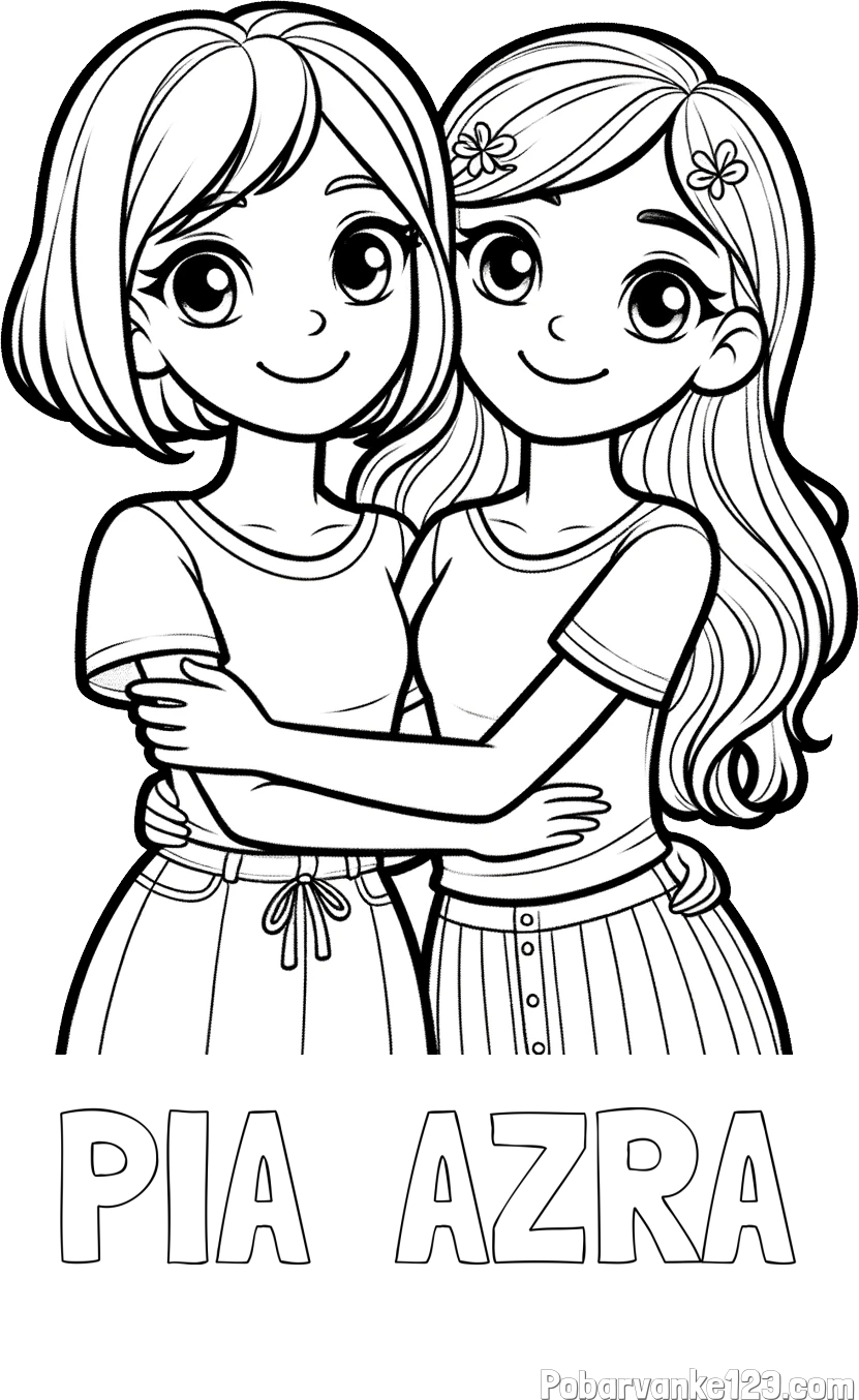 Pobarvanka imena PIA  AZRA in pobarvanka ljubkih prijateljic