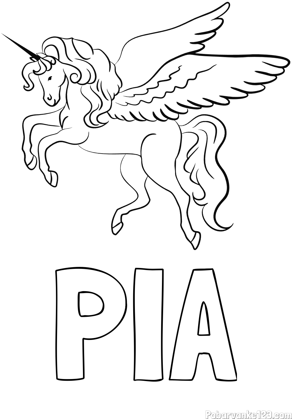 Pobarvanka imena PIA in lepa pobarvanka samoroga