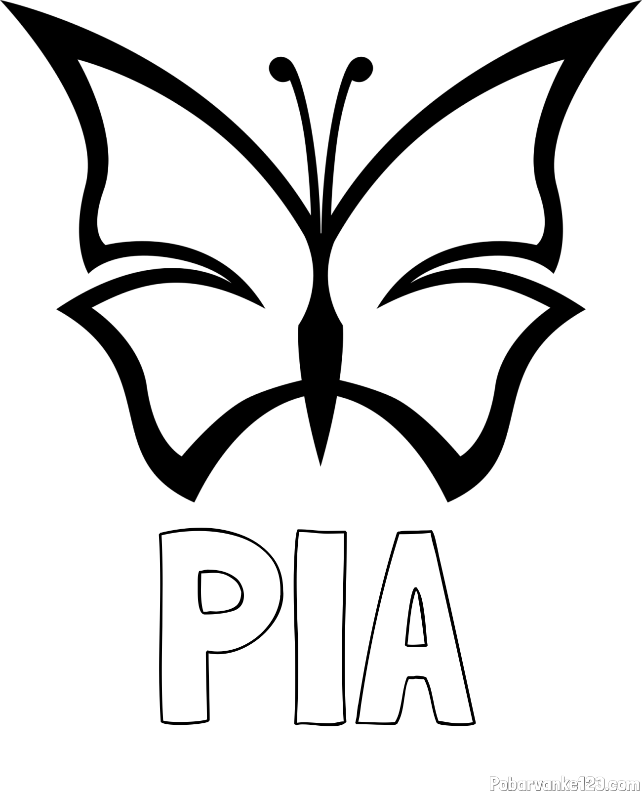 Pobarvanka imena PIA in otroška pobarvanka metulja