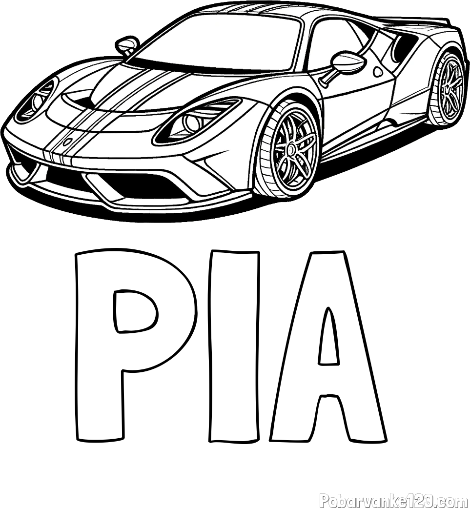 Pobarvanka imena PIA in pobarvanka čudovitega športnega avtomobila