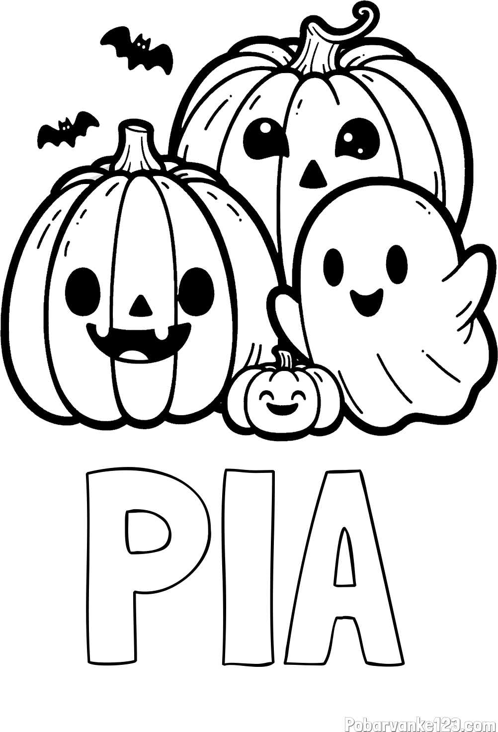 Pobarvanka imena PIA in pobarvanka duhca in buč za noč čarovnic