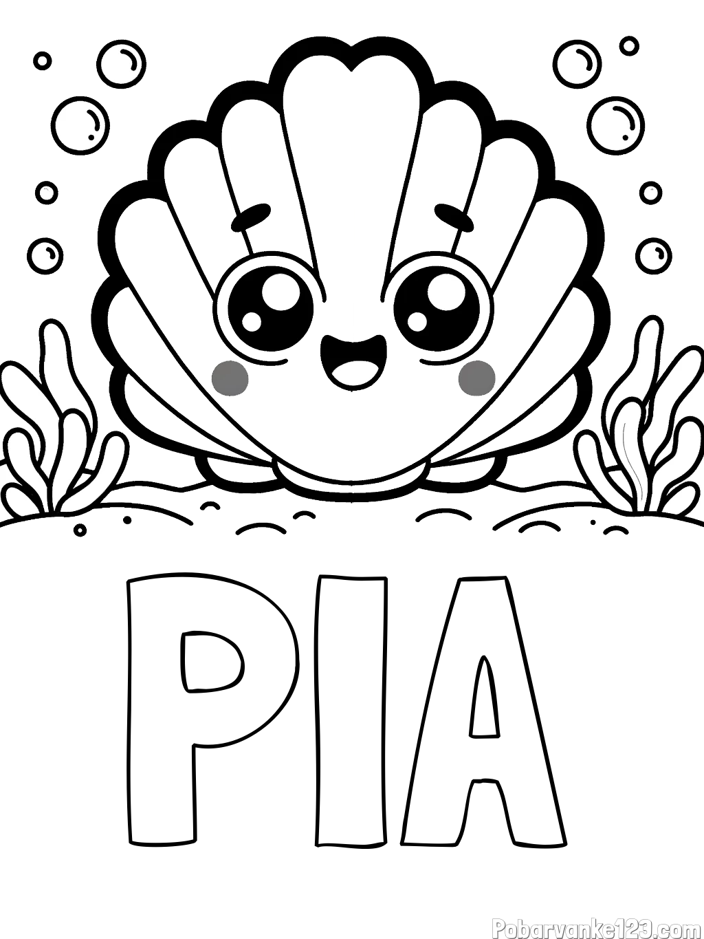 Pobarvanka imena PIA in pobarvanka nasmejane školjke