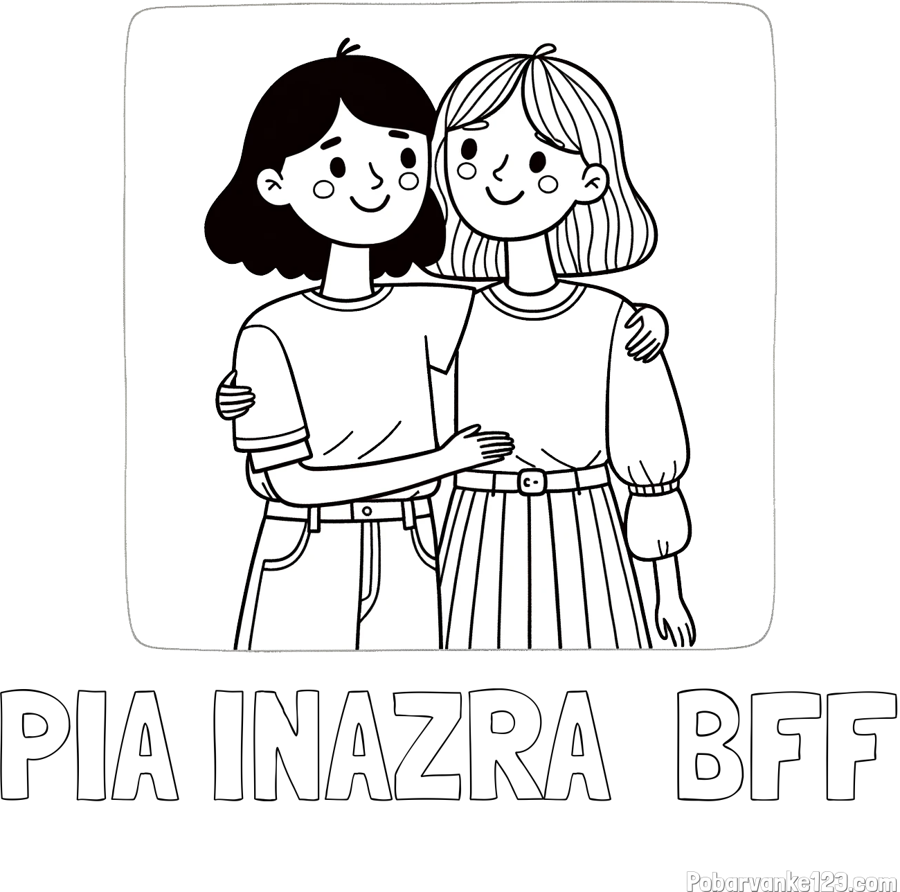 Pobarvanka imena PIA INAZRA  BFF in otroška pobarvanka dveh prijateljic