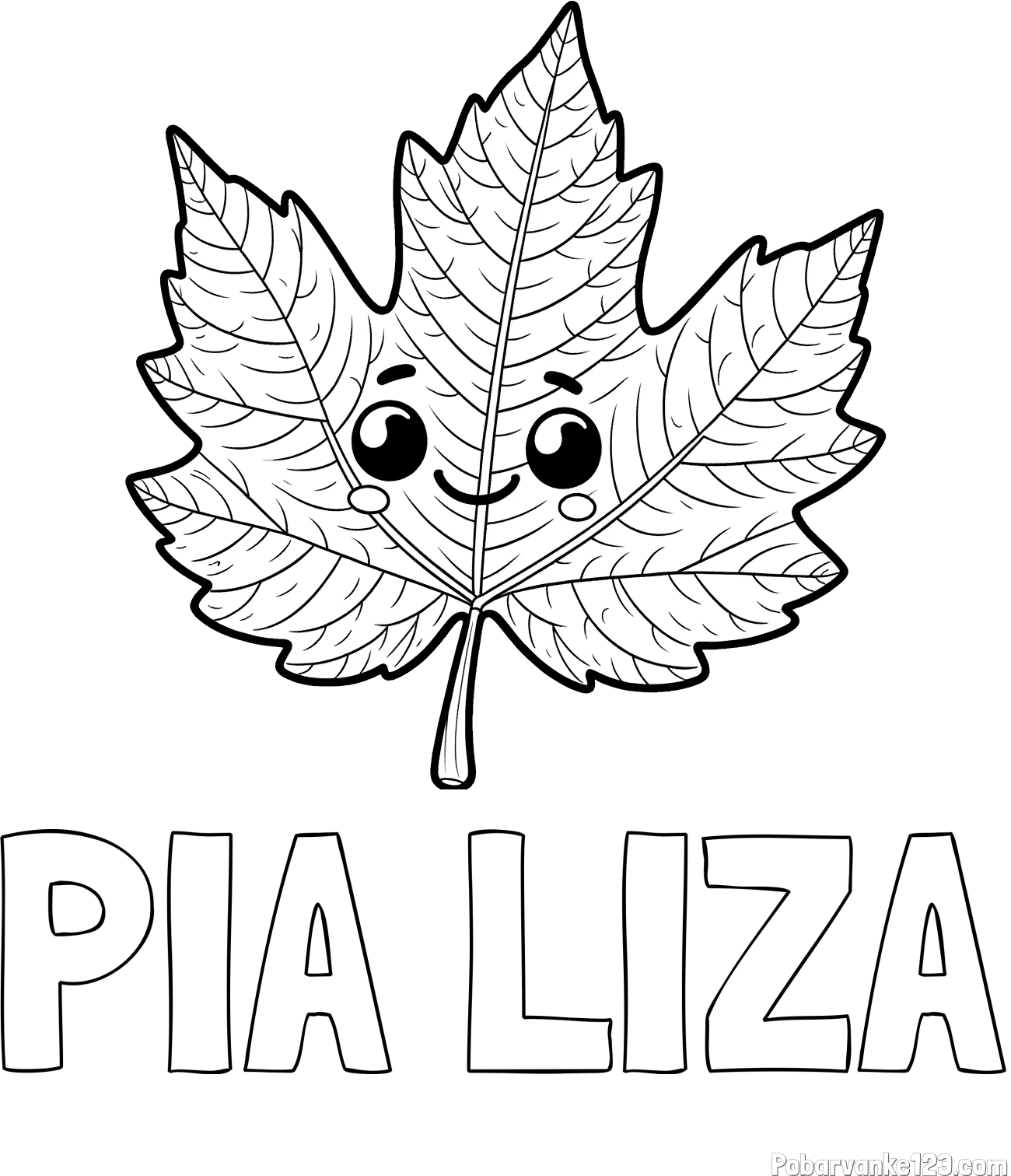 Pobarvanka imena PIA LIZA in otroška pobarvanka nasmejanega lista