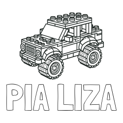 Online izdelana pobarvanka - Pobarvanka imena PIA LIZA in pobarvanka džipa sestavljenega iz LEGO kock