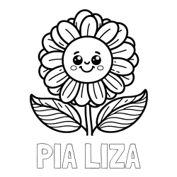 Online izdelana pobarvanka - Pobarvanka imena PIA LIZA in pobarvanka ljubke in nasmejane rože