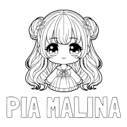 Pobarvanka imena PIA MALINA in pobarvanka prikupne punčke v anime slogu