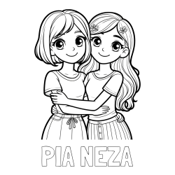 Online izdelana pobarvanka - Pobarvanka imena PIA NEZA in pobarvanka ljubkih prijateljic