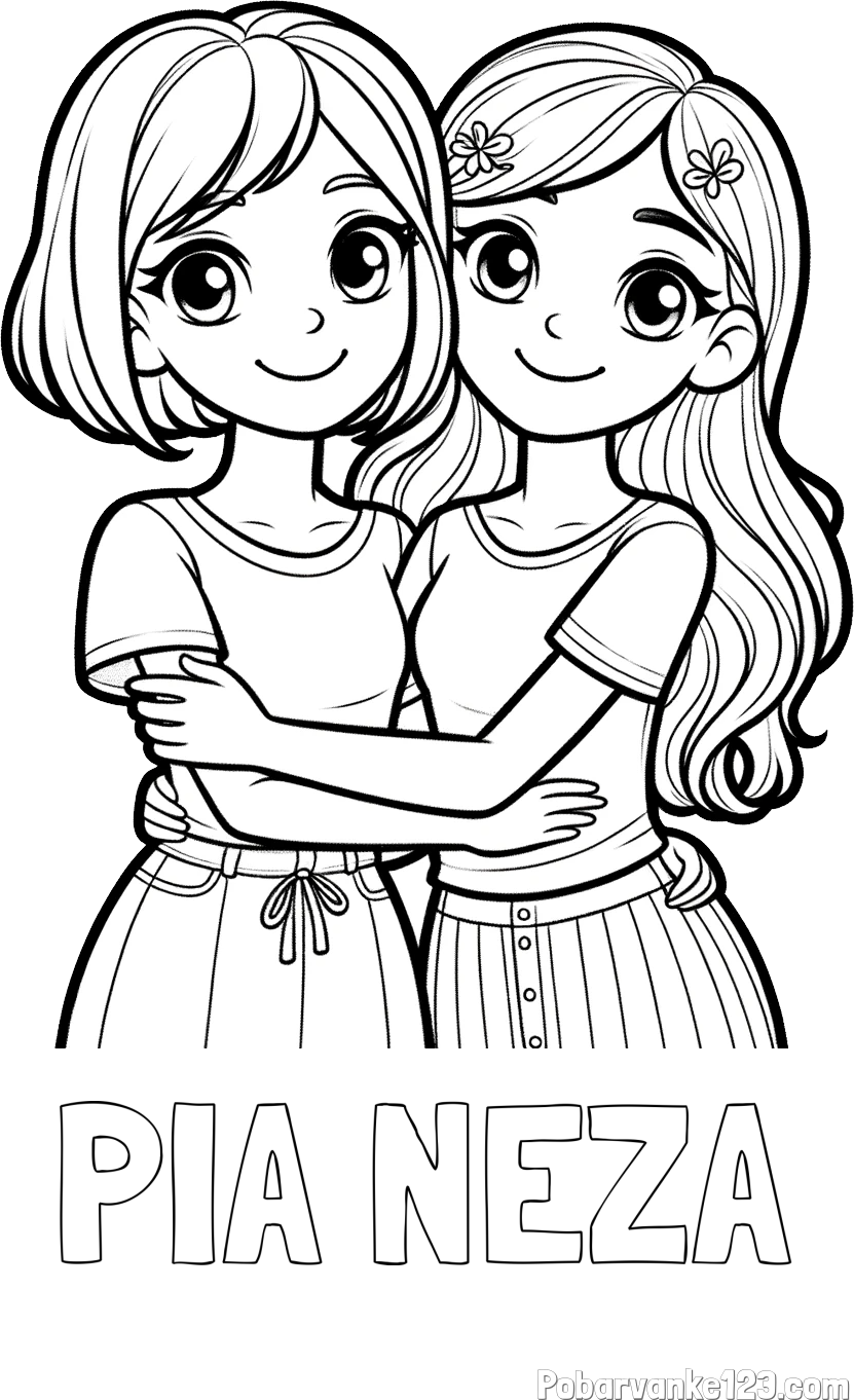 Pobarvanka imena PIA NEZA in pobarvanka ljubkih prijateljic