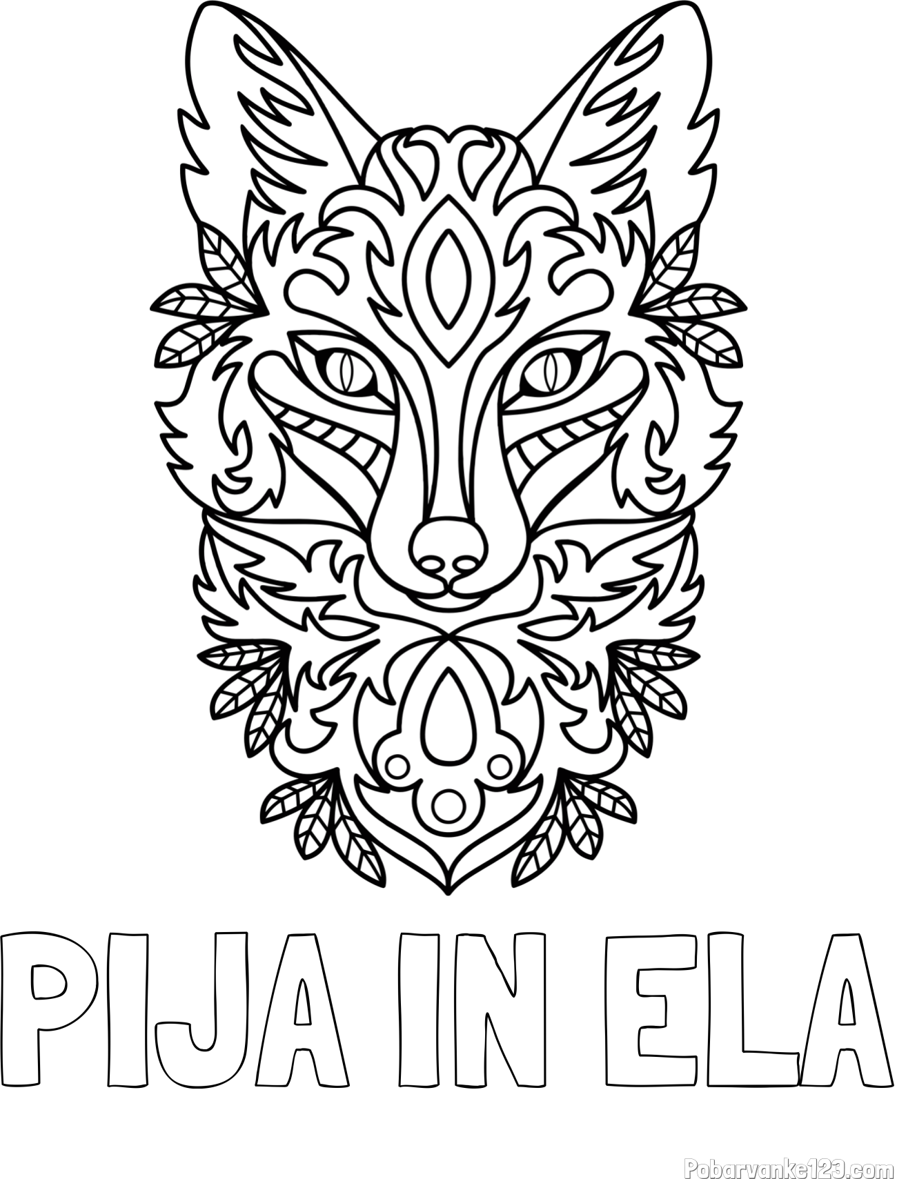 Pobarvanka imena PIJA IN ELA in pobarvanka volka - mandale