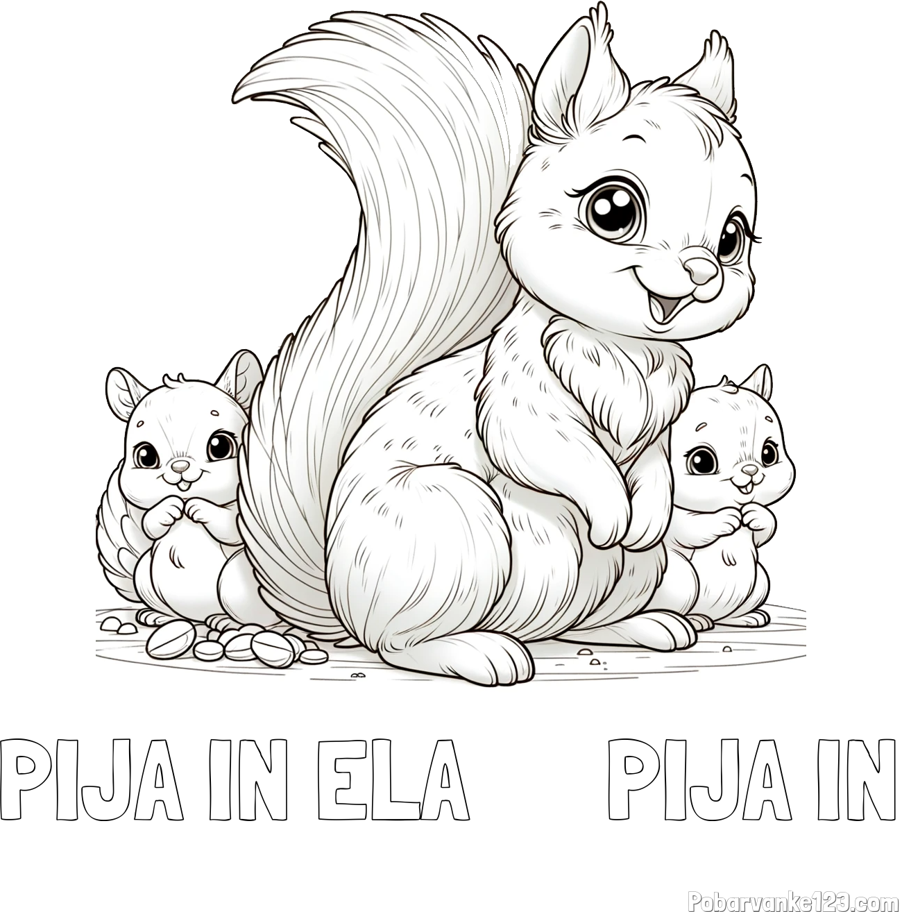 Pobarvanka imena PIJA IN ELA      PIJA IN in pobarvanka veveričje družine