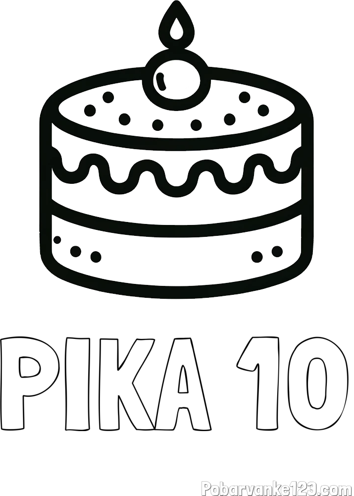 Pobarvanka imena PIKA 10 in otroška pobarvanka majhne torte