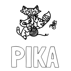 Online izdelana pobarvanka - Pobarvanka imena PIKA in muce med igro