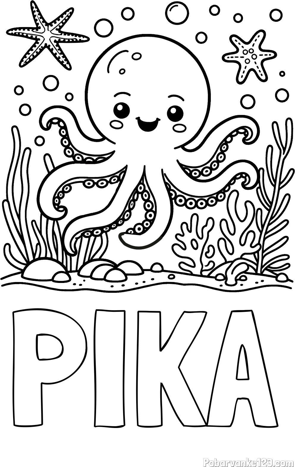 Pobarvanka imena PIKA in pobarvanka hobotnice