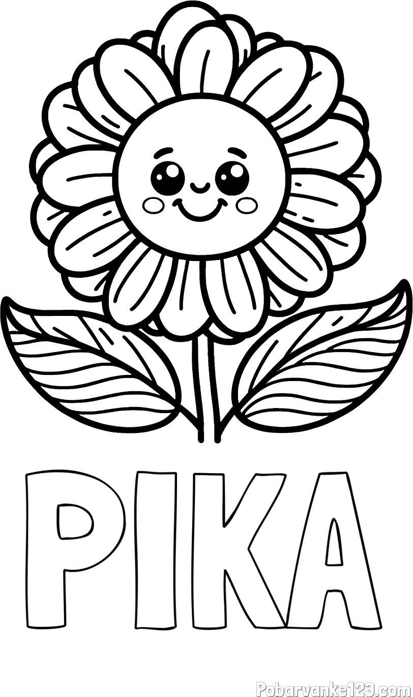 Pobarvanka imena PIKA in pobarvanka ljubke in nasmejane rože