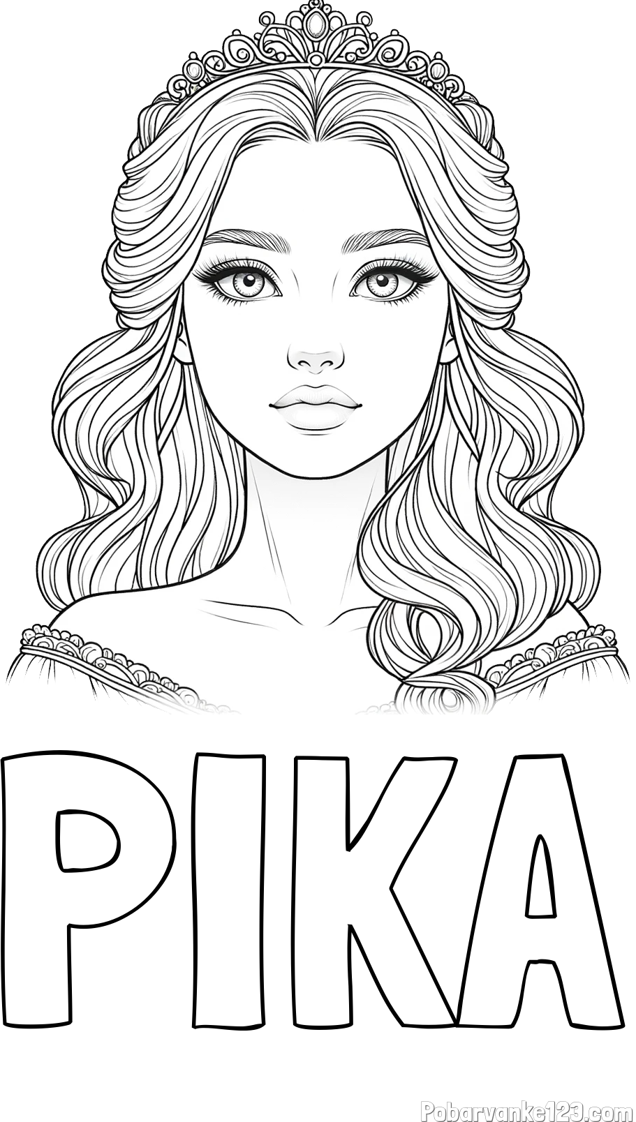 Pobarvanka imena PIKA in pobarvanka ljubke princese s krono