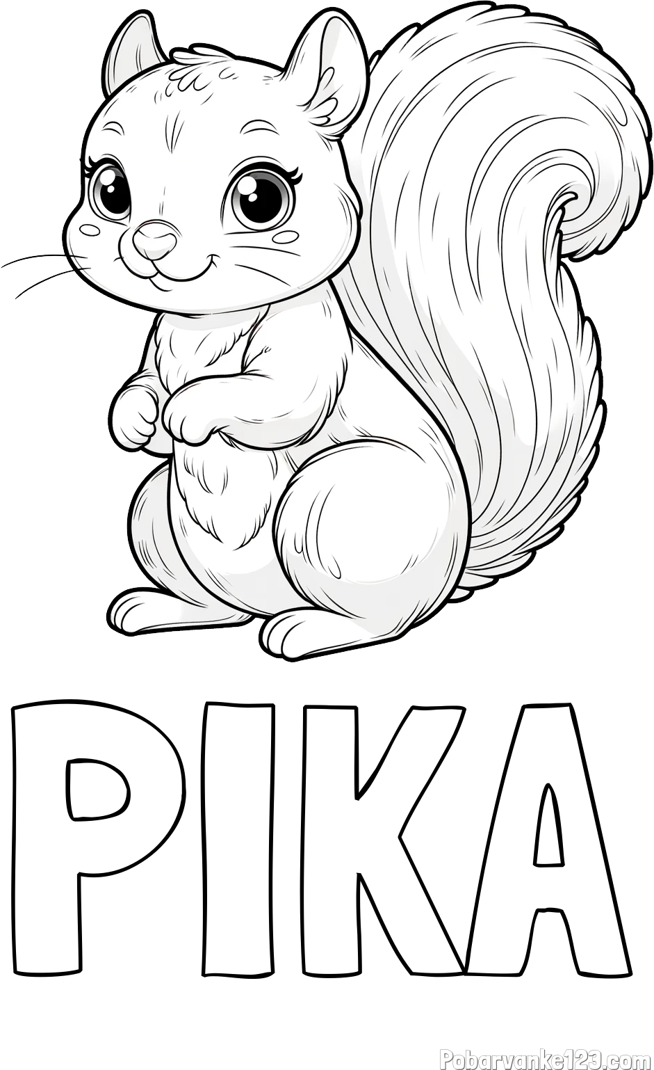 Pobarvanka imena PIKA in pobarvanka zelo ljubke in nasmejane veverice