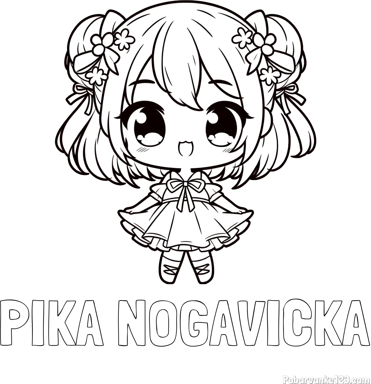 Pobarvanka imena PIKA NOGAVIČKA in otroška pobarvanka punčke v japonskem anime slogu